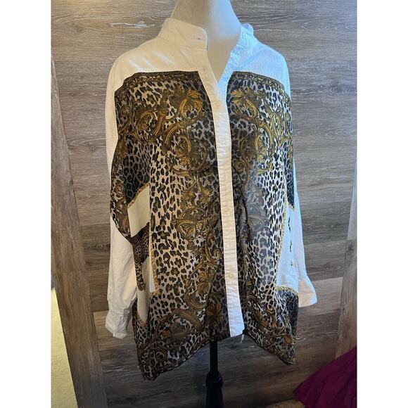 Ashley Stewart Womens Plus Size 14 16 Animal Print Oversized Shirt Tiger White - Picture 1 of 7